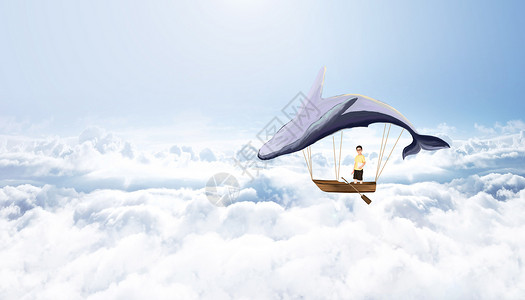 云海鲸鱼梦幻天空场景设计图片