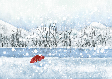中国伞大雪插画