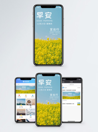 高清油菜花花海早安你好手机海报配图模板
