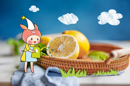 柠檬种植创意卡通猪猪配图插画