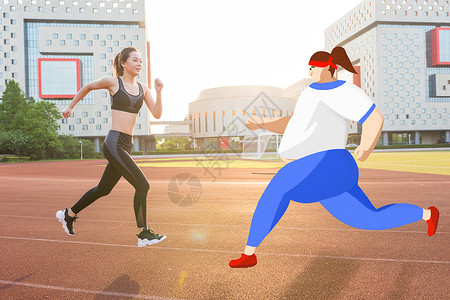 胖女孩跑步减肥创意摄影插画图片