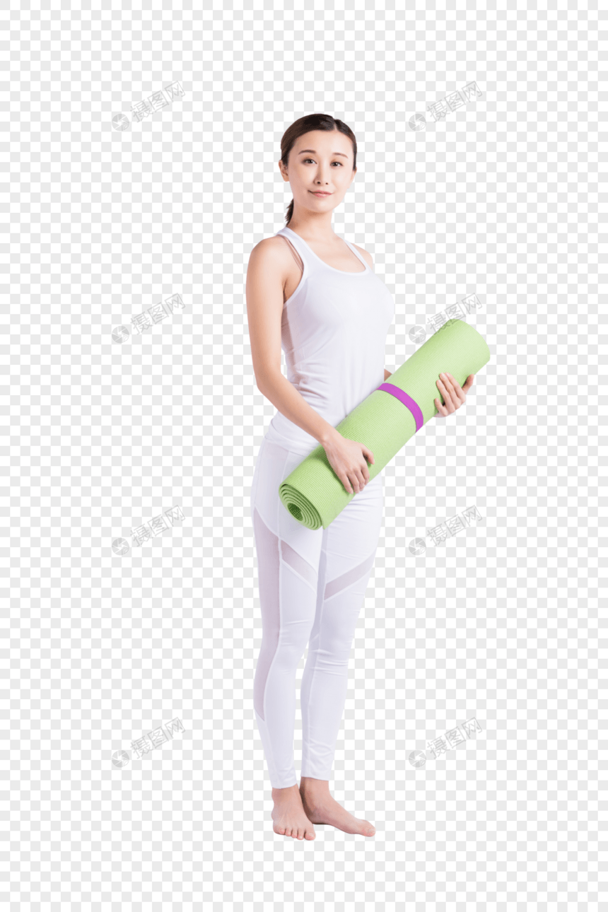 拿着瑜伽垫的年轻女性图片