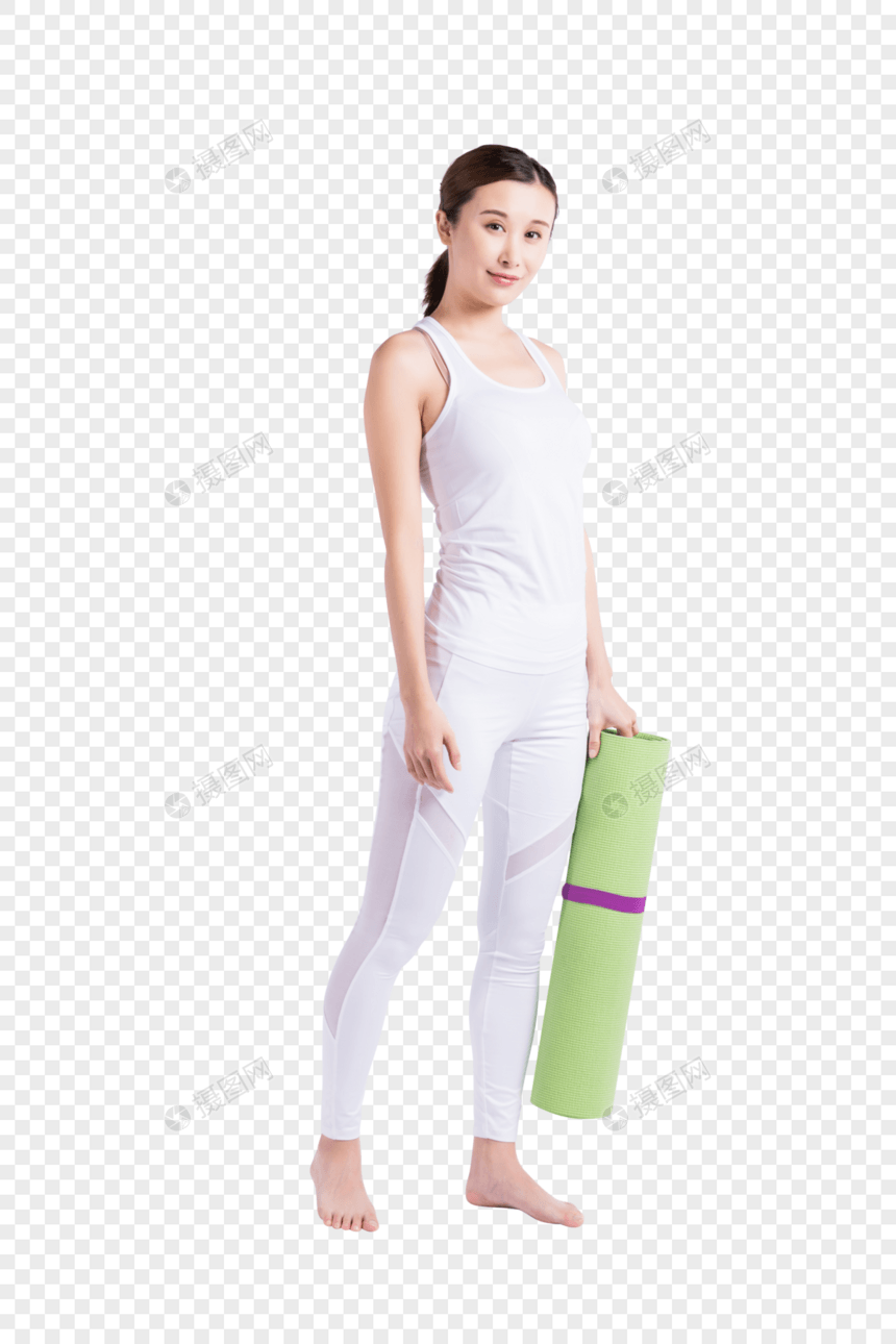 拿着瑜伽垫的年轻女性图片