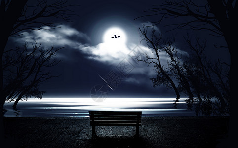 夜景水岸湖边奇幻梦境设计图片