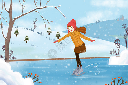 滑冰的小女孩溜冰插画