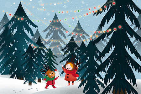 冬季旅游广告圣诞节插画