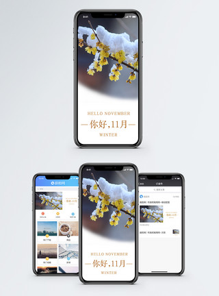 你好冬天十一月你好手机海报配图模板