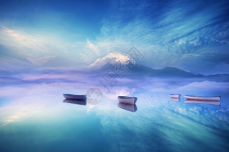 雪山爆发梦幻湖泊场景设计图片