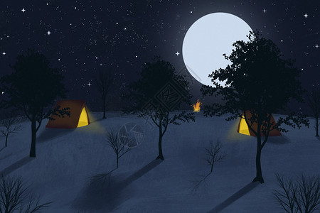 帐篷夜景露营插画