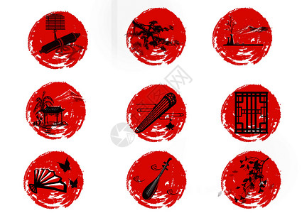 中国风图标圆扇子画素材高清图片