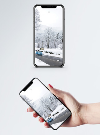树木道路公路雪景手机壁纸模板