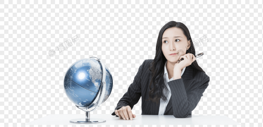 商务女性思考地球仪图片