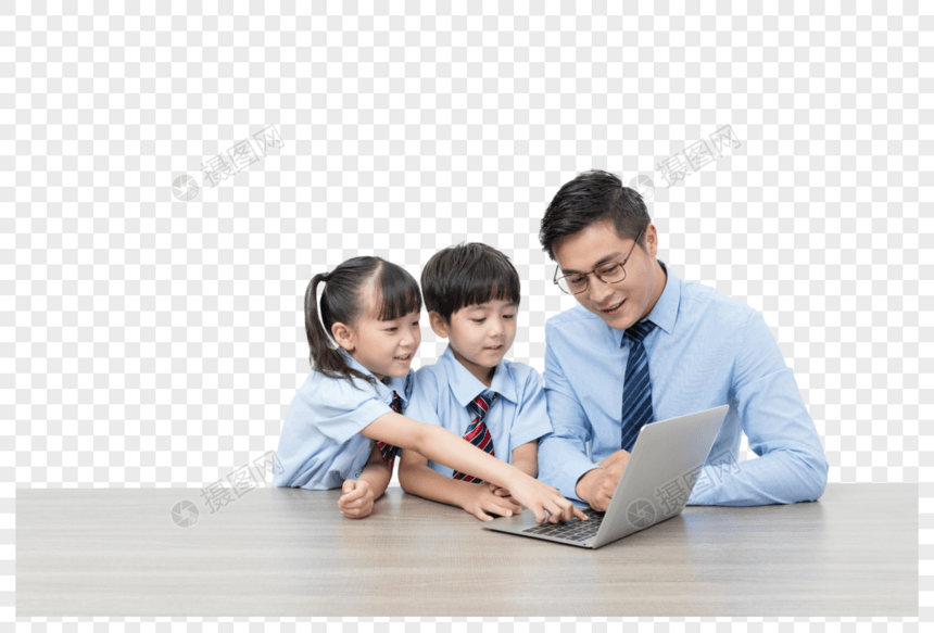 老师陪孩子使用电脑图片