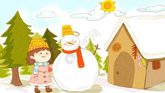 冬季旅游广告雪人插画