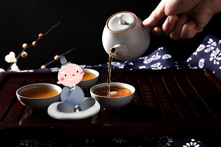 中国风红茶绿茶红茶倒茶插画