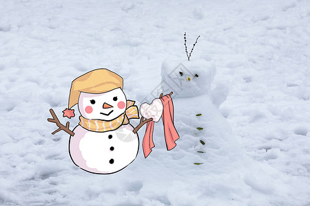 情侣小人创意摄影插画   感恩节 送温暖的雪人拟人卡通小人插画