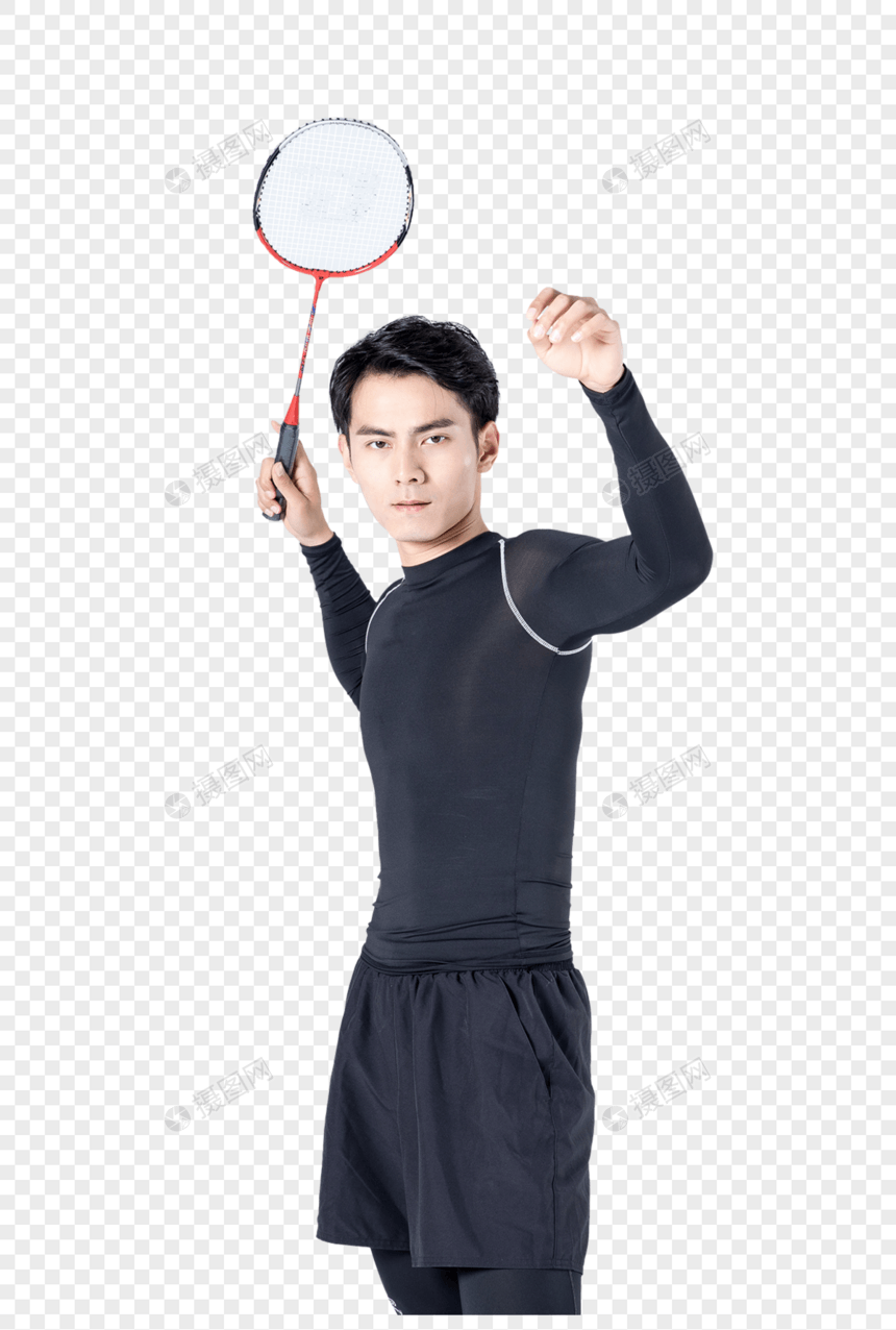 运动男性人像羽毛球拍图片