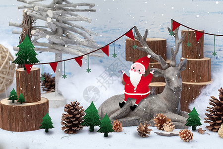 圣诞布景冬季圣诞节麋鹿模型插画