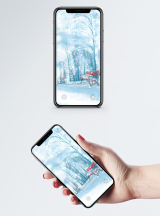 长椅图片雪景手机壁纸模板