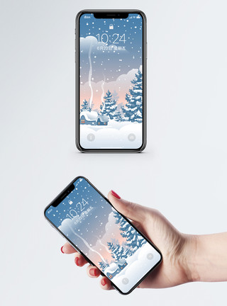 圣诞节狂欢下雪圣诞树手机壁纸模板
