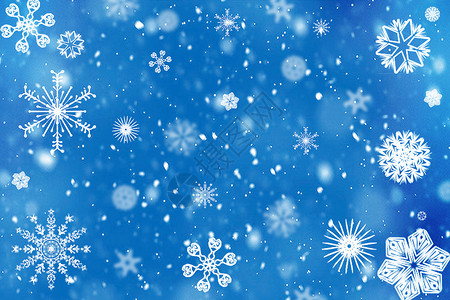 冬季漂浮蓝色雪雪花背景设计图片