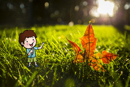 秋季摄影放风筝插画