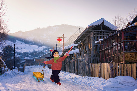 东北雪橇东北雪村插画