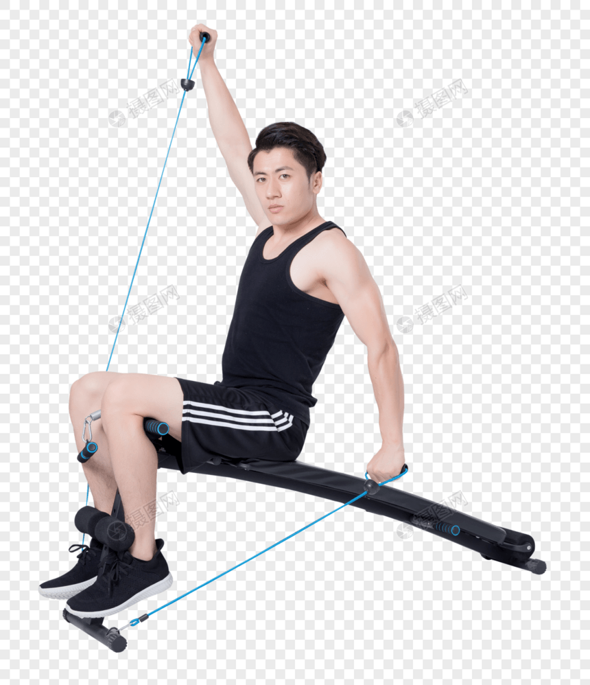 运动健身男性仰卧板拉伸图片