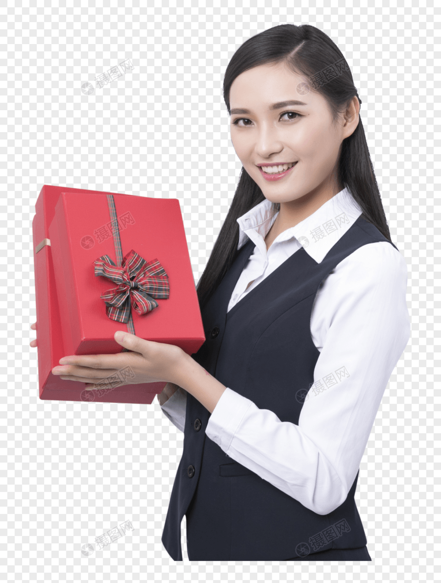 手拿礼物盒的职业女性图片