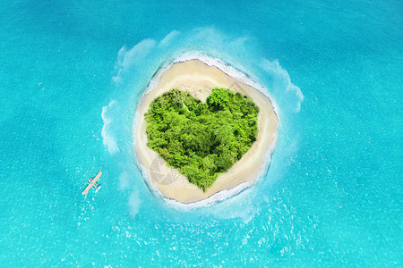 海岛旅游的男孩心形岛屿设计图片