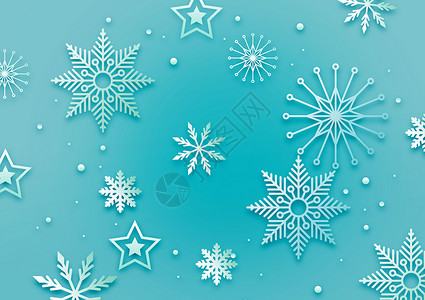 白色漂浮星星剪纸雪花背景设计图片