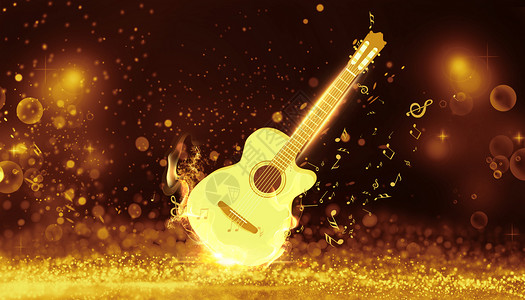 音乐梦幻发光的吉他设计图片