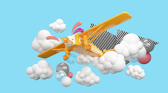 泡泡清新白云抽象飞机场景设计图片
