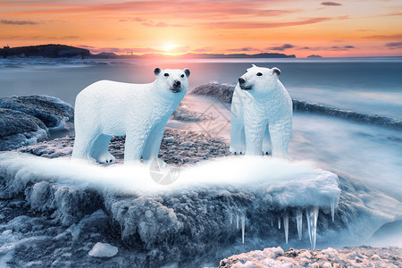 北极海洋冰面上的北极熊设计图片