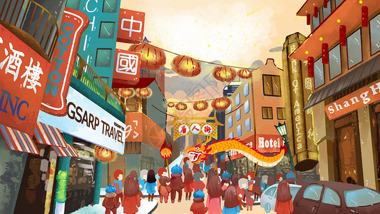 唐人街新年灯笼高清图片