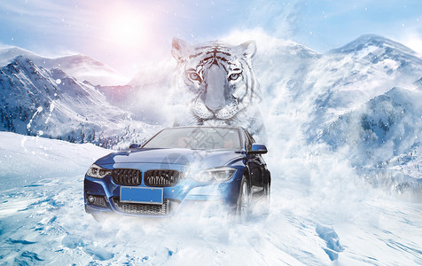 极速背景雪地飞奔的汽车设计图片