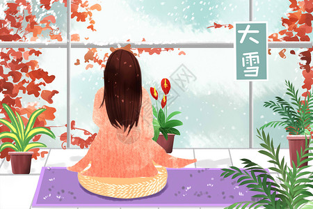 红掌植物大雪插画