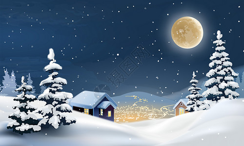 冬天唯美雪景夜景背景图片