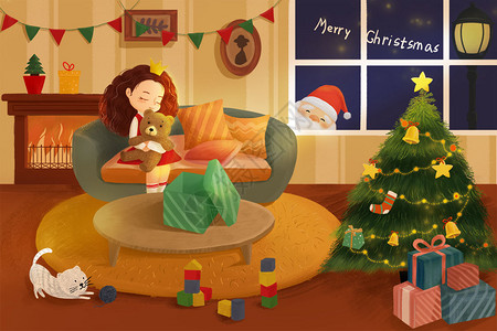 送礼物的圣诞老人卡通圣诞主题插画插画
