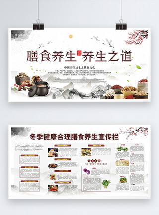 膳食文化膳食养生之道中国风宣传展板模板