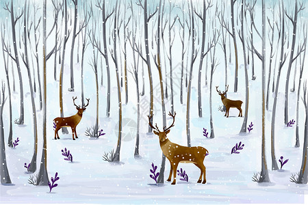 雪中麋鹿美景背景图片