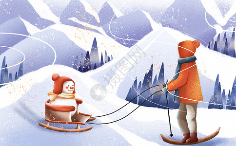 冬天滑雪雪人冬季运动插画