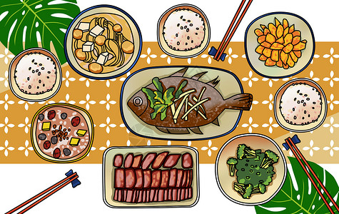 用筷子吃饭冬日饮食插画