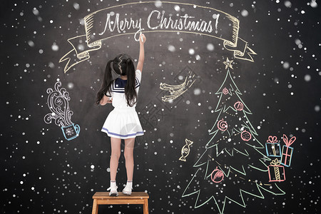 玩雪的小女孩圣诞节快乐设计图片