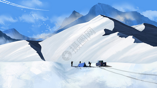 雪山旅行汽车积雪高清图片