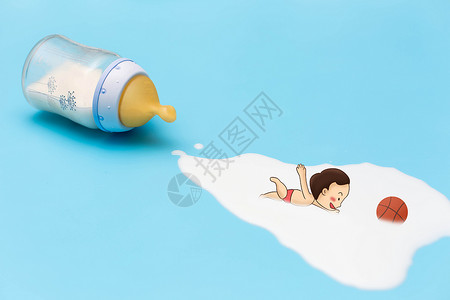 奶瓶素材游泳的男孩插画