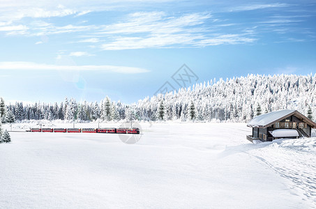 唯美火车冬天雪景设计图片