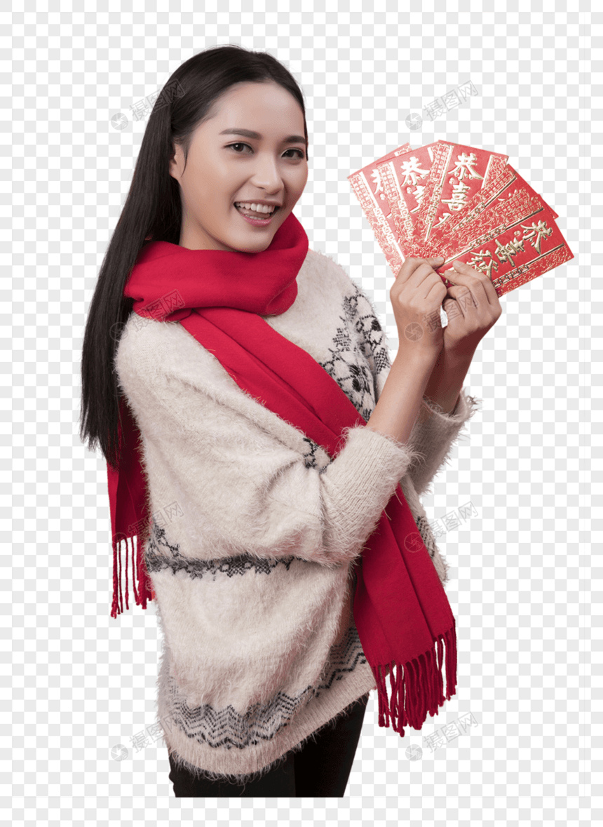 新年发红包的女人图片