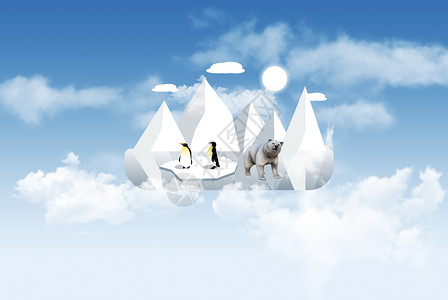 吃寿司的企鹅冰山上的小世界设计图片