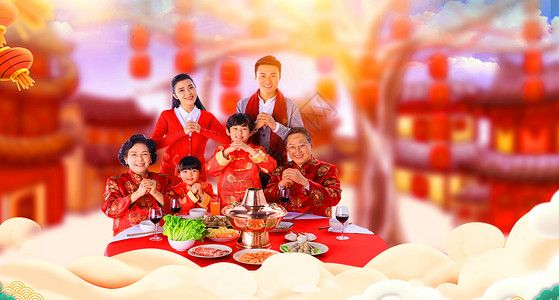 外国家庭聚餐新年一家人团圆设计图片